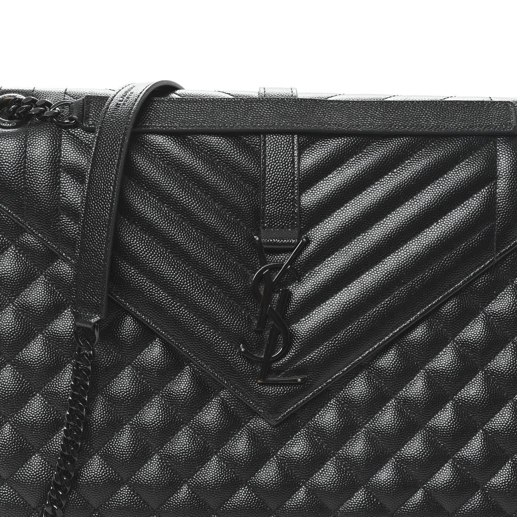 Grain De Poudre Textured Mixed Matelasse Large Triquilt Monogram Monochrome Satchel Black