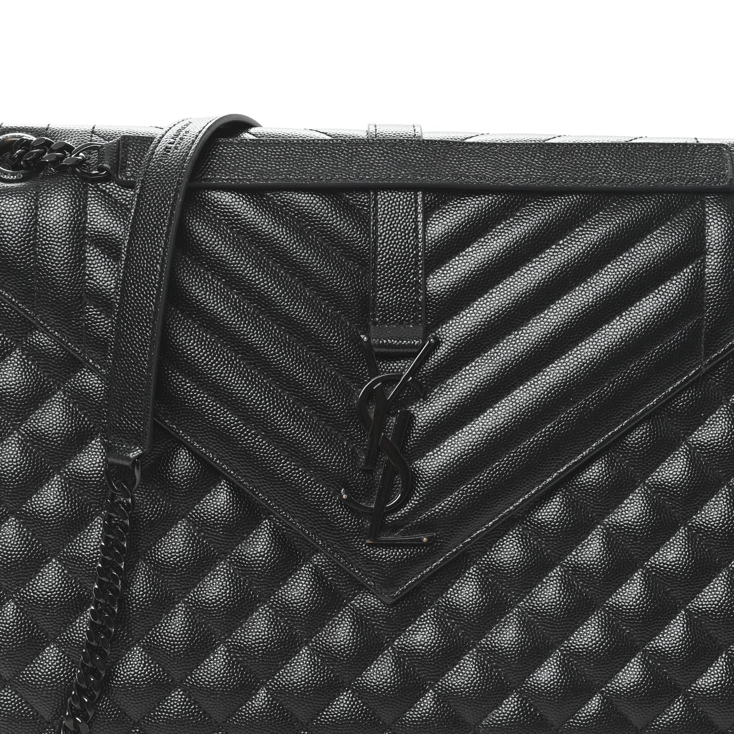 Grain De Poudre Textured Mixed Matelasse Large Triquilt Monogram Monochrome Satchel Black
