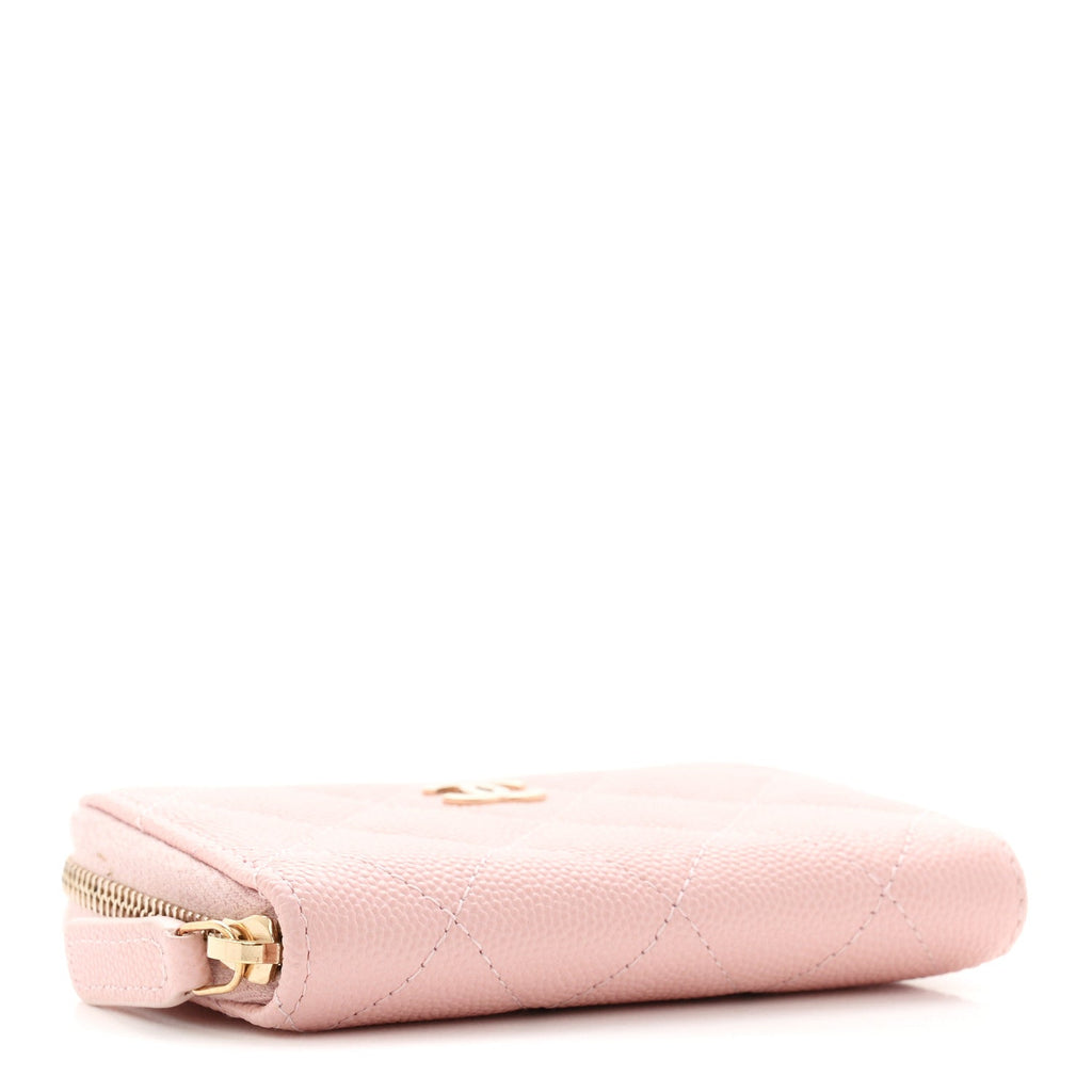 Caviar Quilted Zip Coin Purse Pink