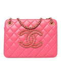 Calfskin Quilted Small CC Chain Accordion Tote Pink