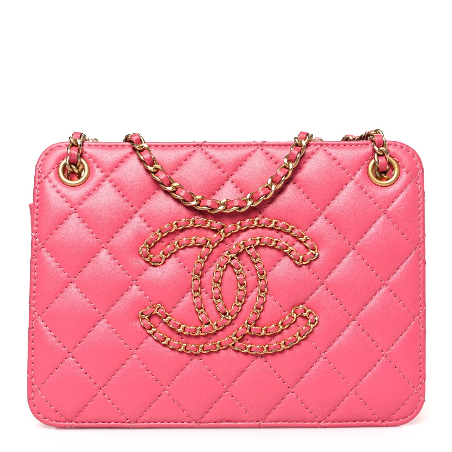Calfskin Quilted Small CC Chain Accordion Tote Pink