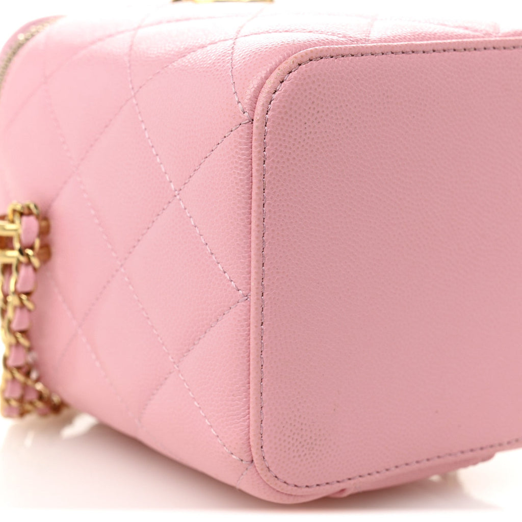 Caviar Quilted Tiny CC Vanity Case With Chain Pink