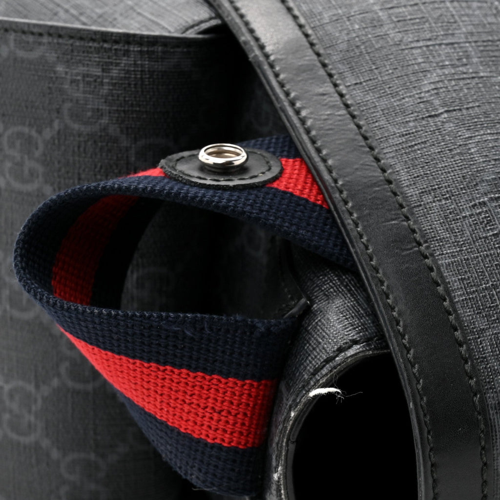GG Supreme Monogram Web Messenger Diaper Bag Black Grey