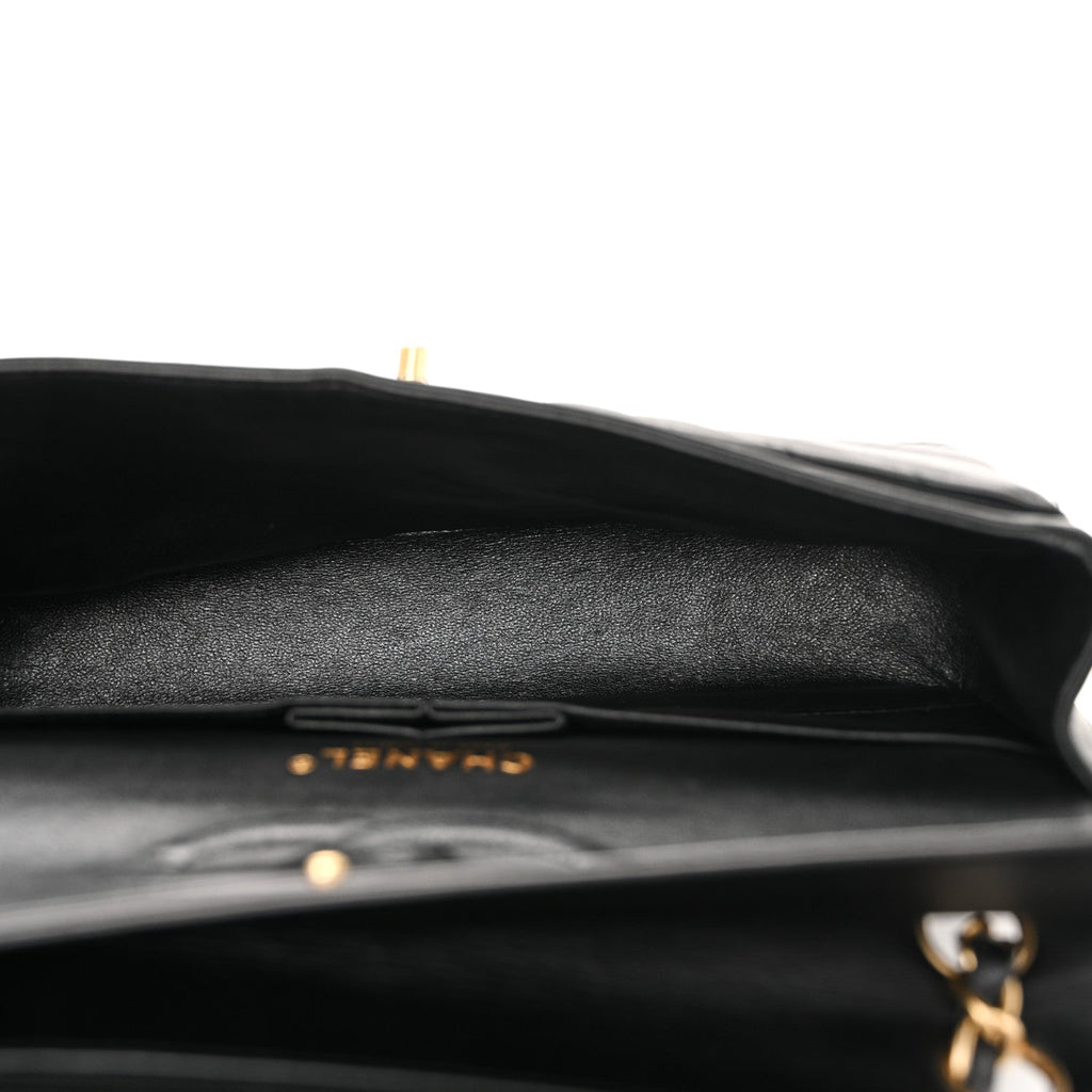 Lambskin Chevron Quilted Medium Double Flap Black