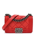 Calfskin Double Stitch Small Boy Flap Red