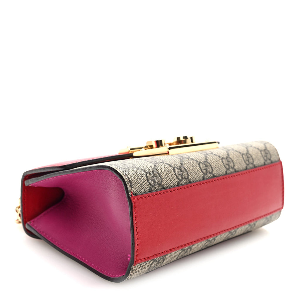 GG Supreme Monogram Calfskin Small Padlock Shoulder Bag Beige Hibiscus Red New Rosette