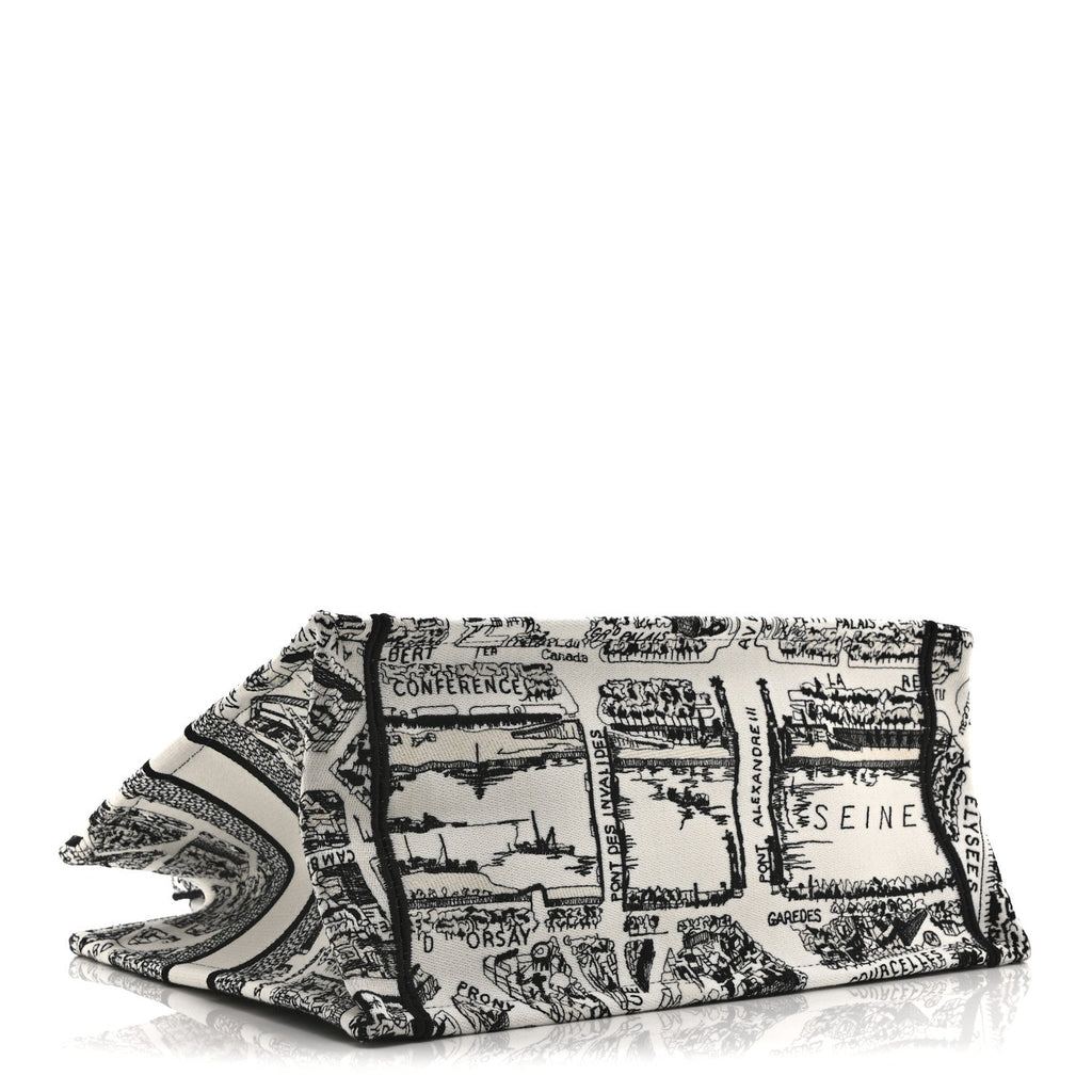 Canvas Embroidered Medium Plan De Paris Book Tote White Black