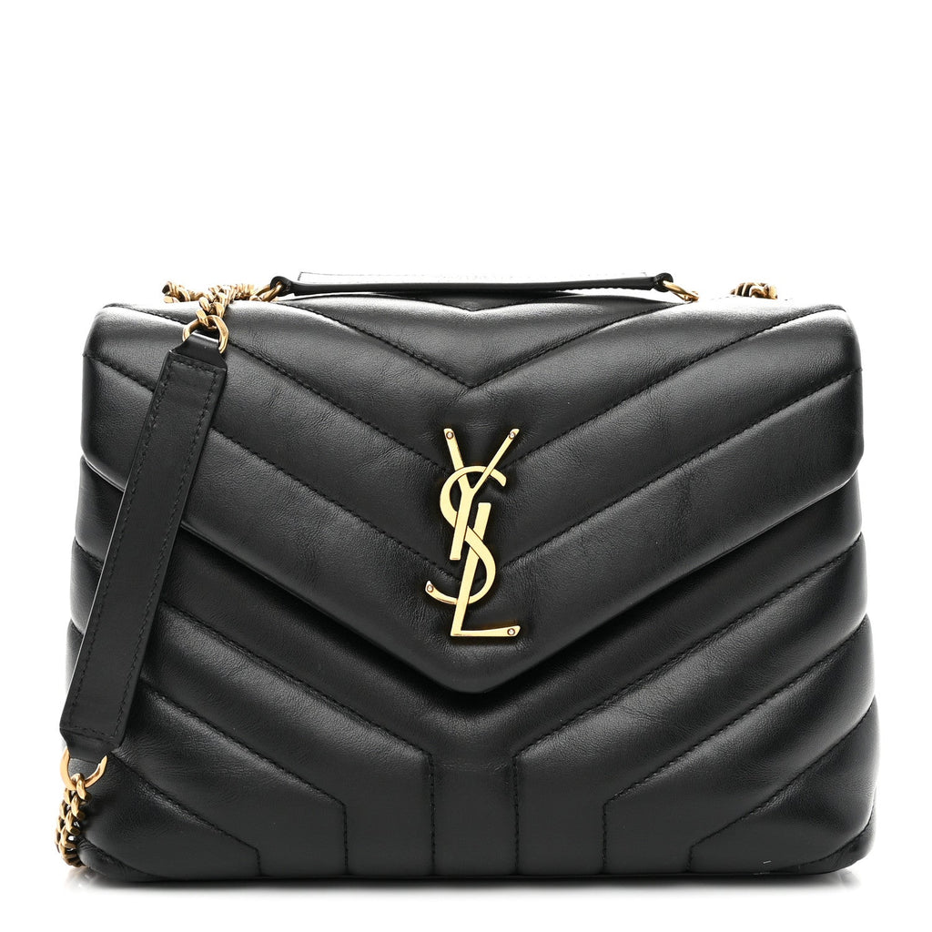 Calfskin Y Quilted Monogram Small Loulou Chain Satchel Black