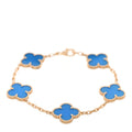18K Yellow Gold Blue Agate 5 Motifs Vintage Alhambra Bracelet