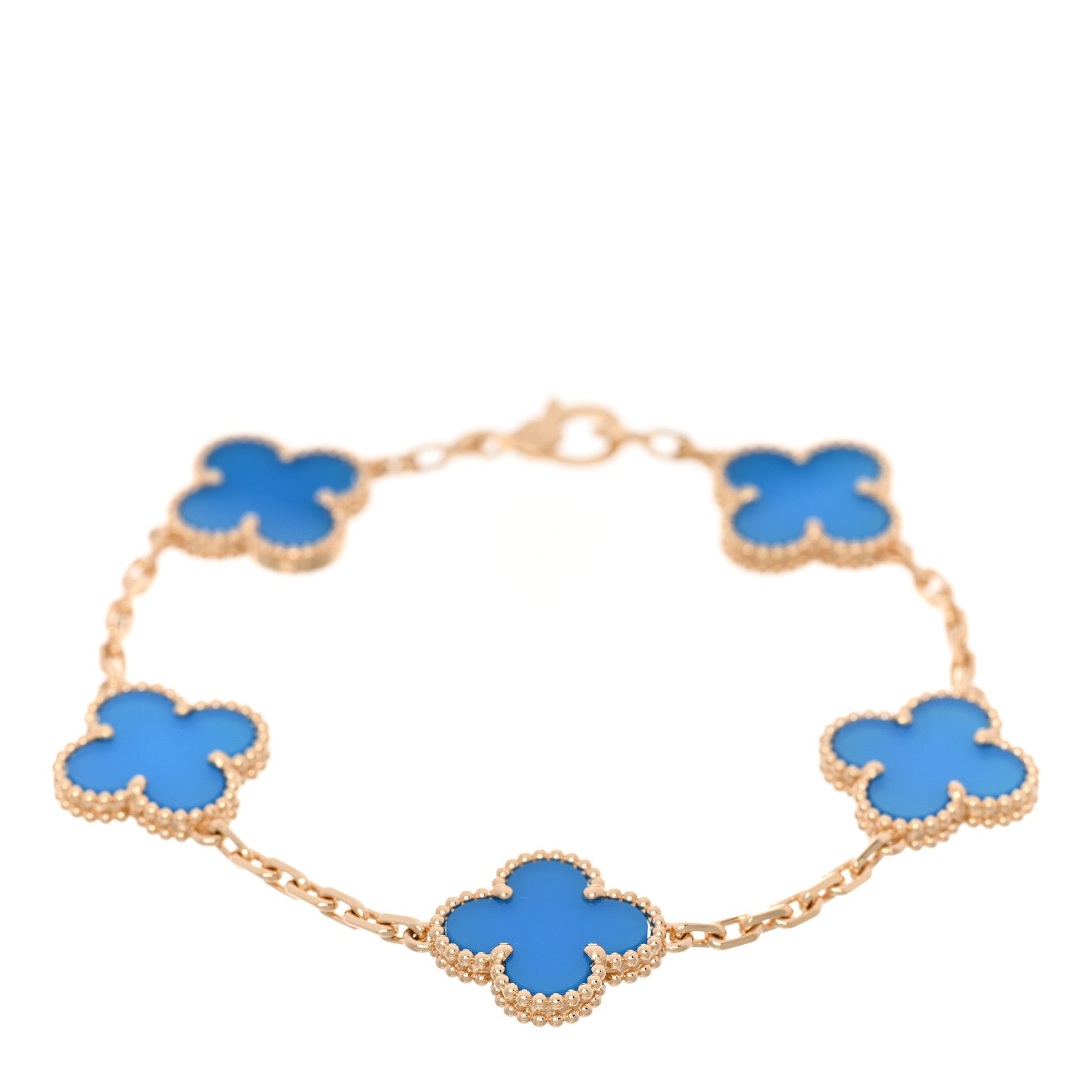 18K Yellow Gold Blue Agate 5 Motifs Vintage Alhambra Bracelet
