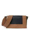 Shiny Smooth Calfskin Medium Frame Shoulder Bag Tan Navy