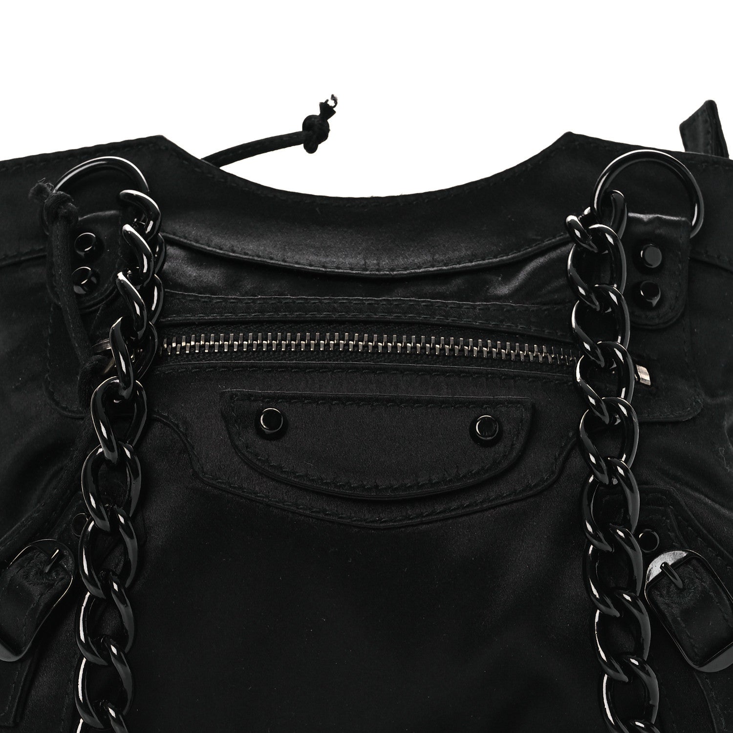 Satin Enamel Classique Chain Shoulder Bag Black