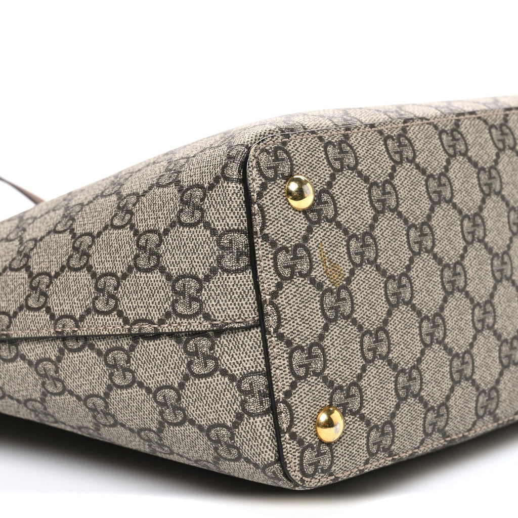 GG Supreme Monogram Medium Zippered Bucket Tote Beige Tuscany