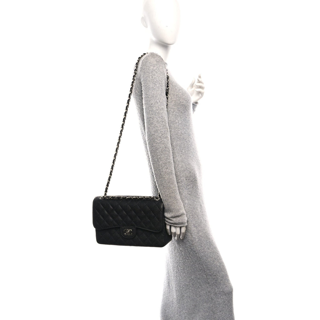 Caviar Quilted Jumbo Double Flap Black