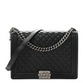 Lambskin Quilted Large Boy Flap Black