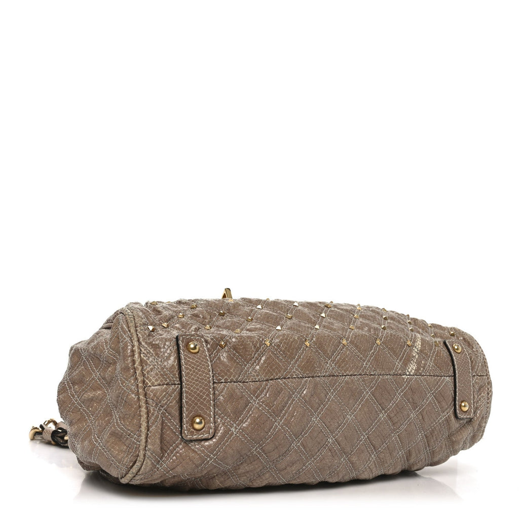 Snakeskin Embossed Calfskin Quilted Studded Beige