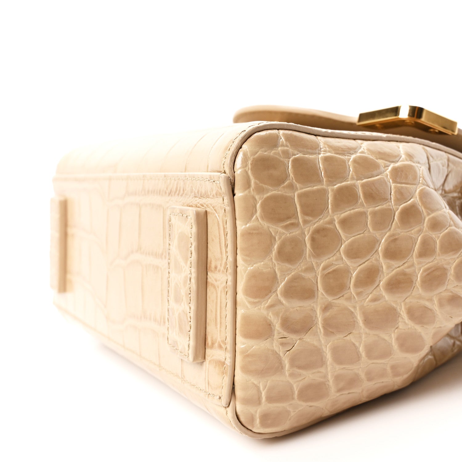 Calfskin Crocodile Embossed Small La Medusa Top Handle Bag Beige