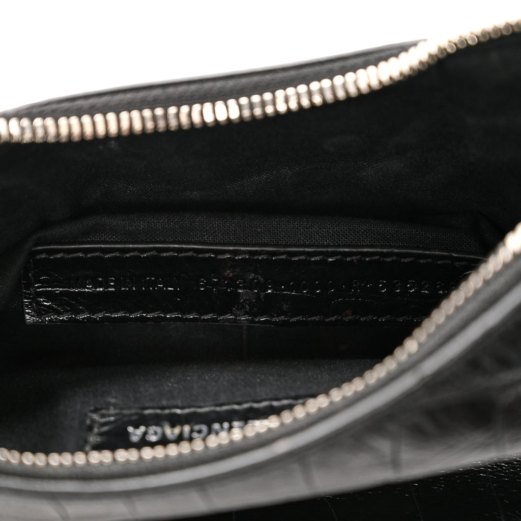 Extra Supple Calfskin Crystal Crocodile Embossed Le Cagole Shoulder Bag XS Black