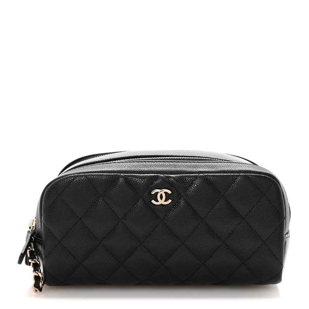 Caviar Quilted Toiletry Case With Chain Black
