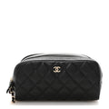 Caviar Quilted Toiletry Case With Chain Black