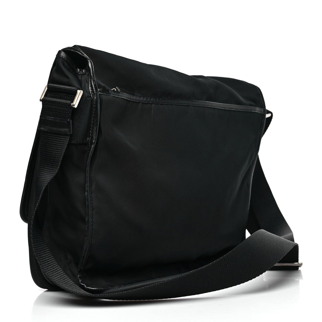 Tessuto Nylon Saffiano Single Snap Buckle Flap Messenger Bag Black