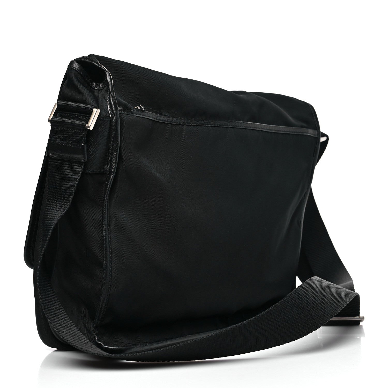 Tessuto Nylon Saffiano Single Snap Buckle Flap Messenger Bag Black
