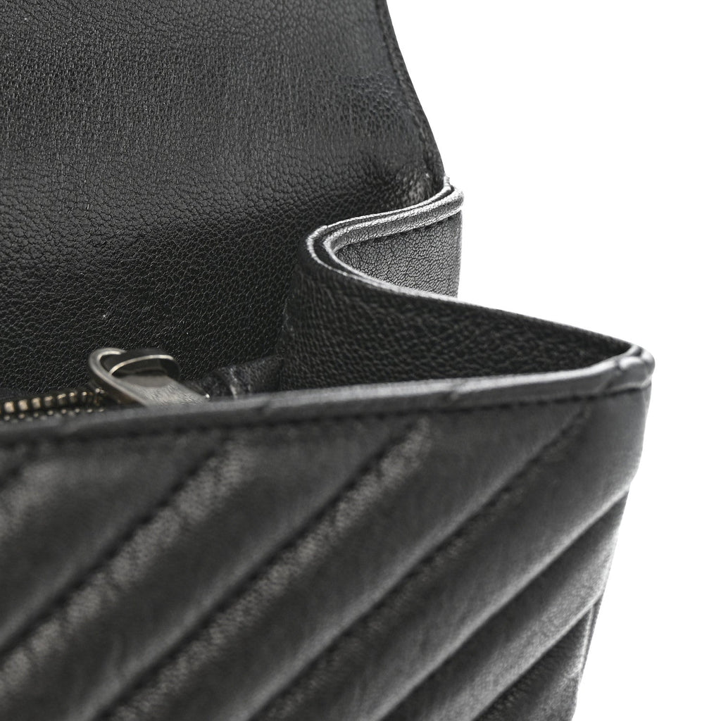 Sheepskin Matelasse Chevron Monogram Large College Satchel Black