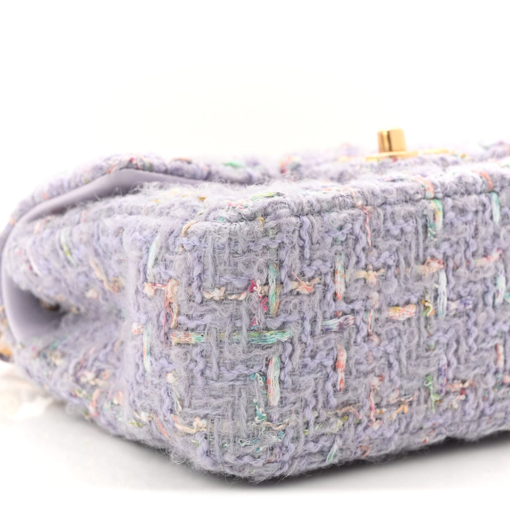 Tweed Quilted Pearl Twist Mini Rectangular Flap Purple