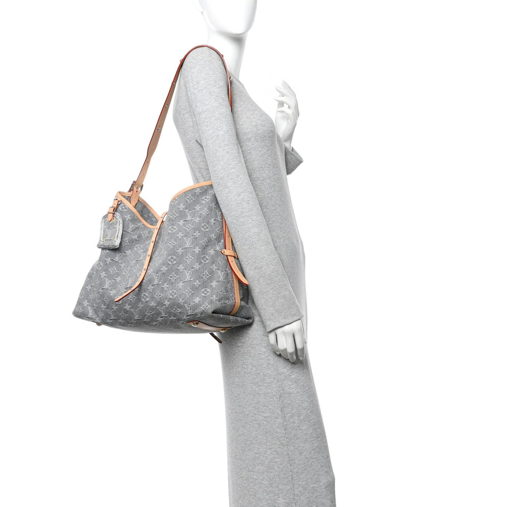 Monogram Denim CarryAll MM Washed Grey