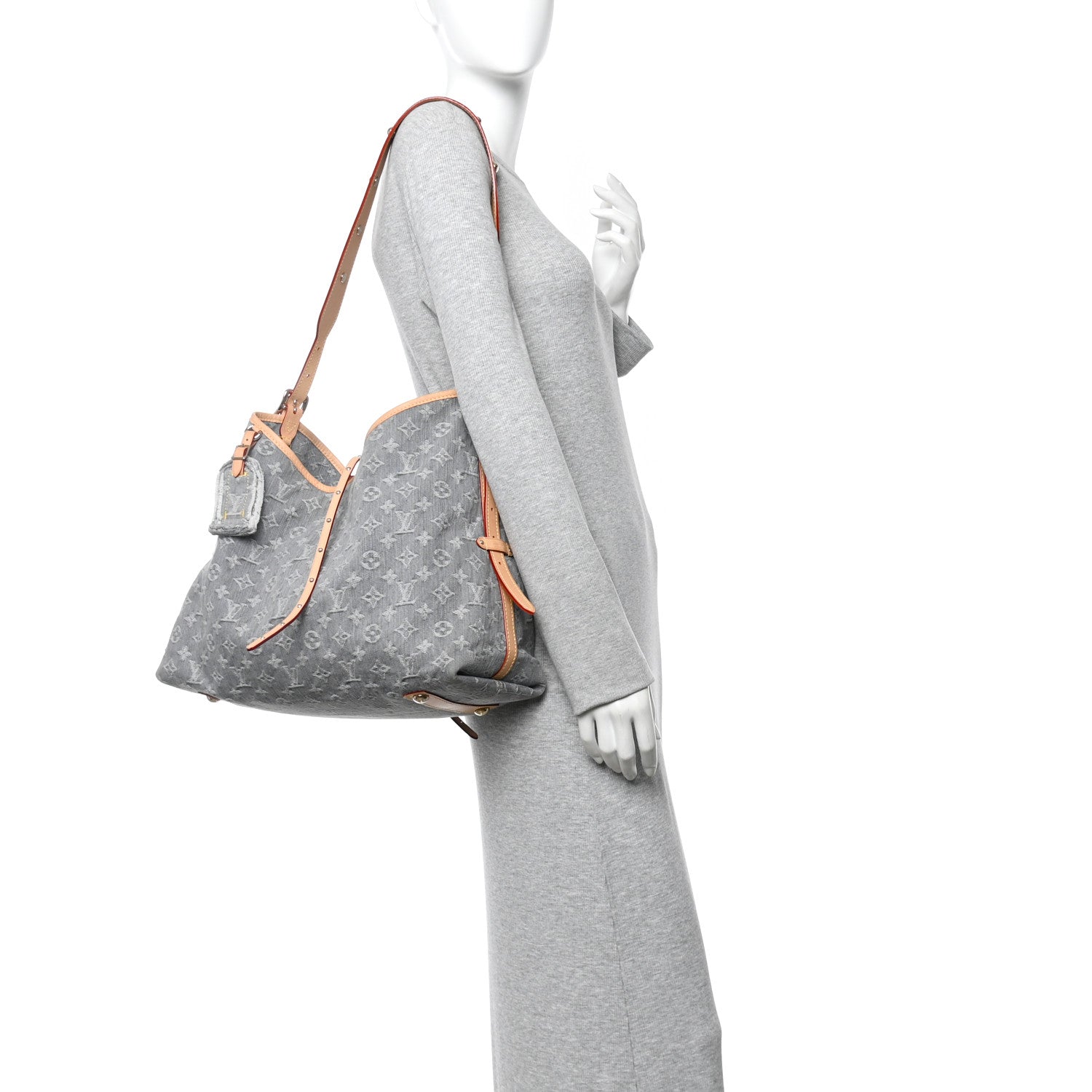Monogram Denim CarryAll MM Washed Grey