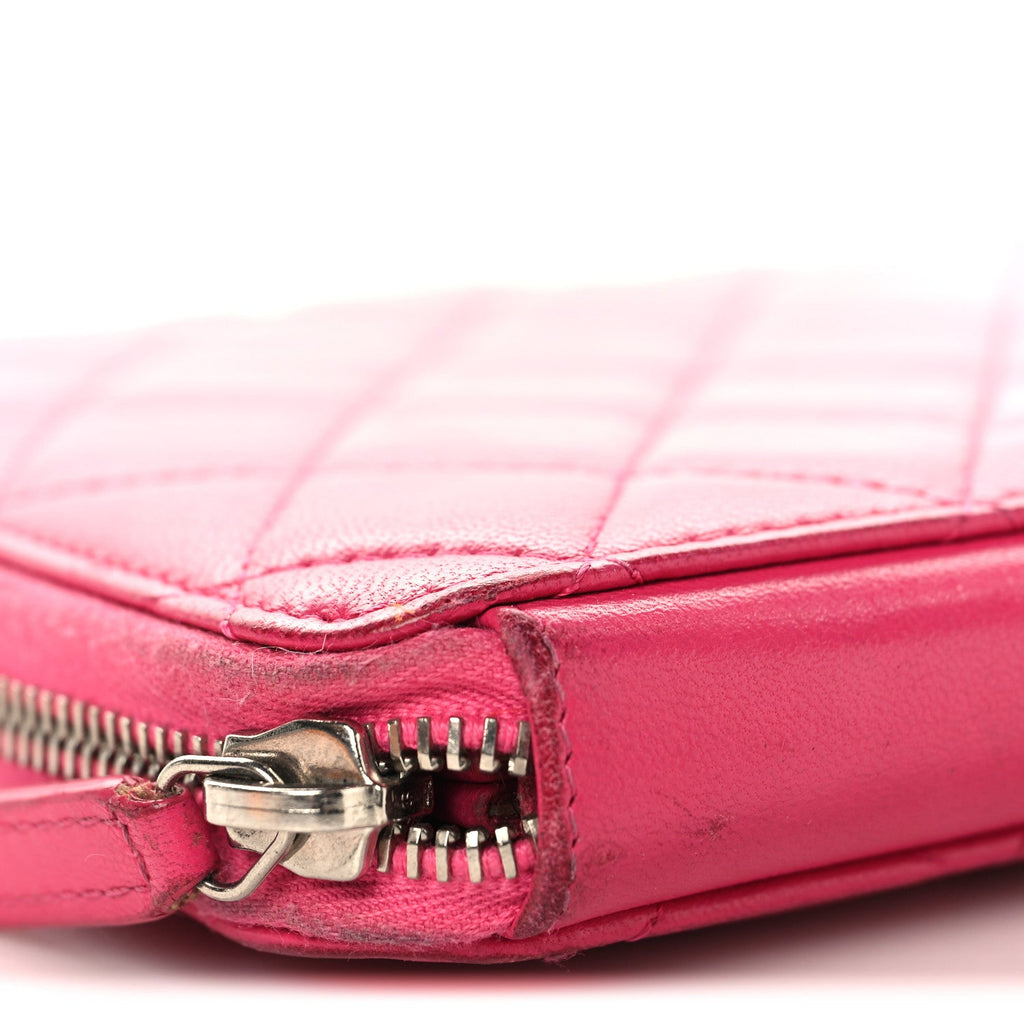 Lambskin Quilted Large Zip Around Organizer Wallet Pink