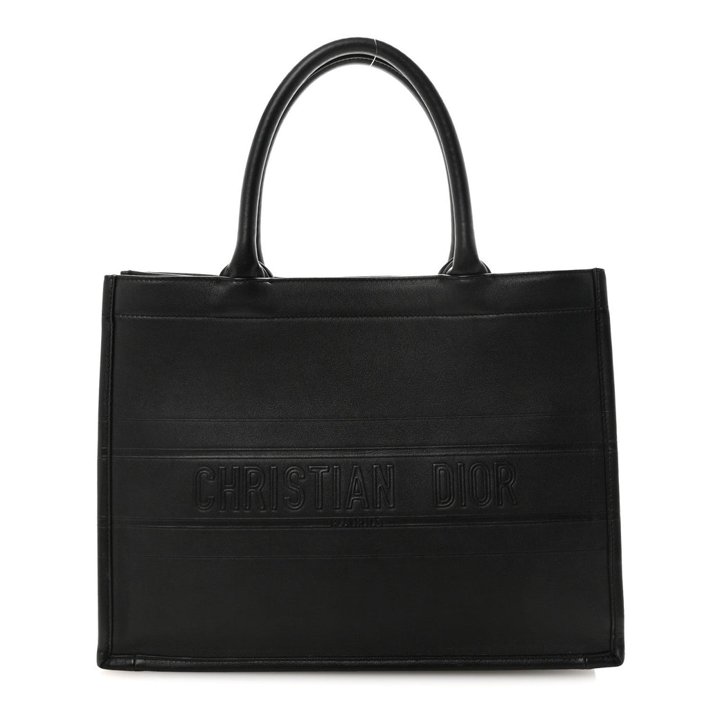 Calfskin Embossed Medium Book Tote Black