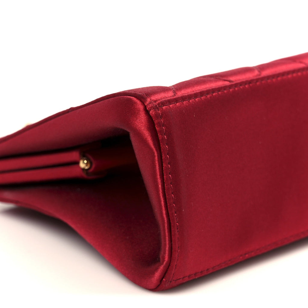 Satin Quilted CC Kisslock Clutch Red