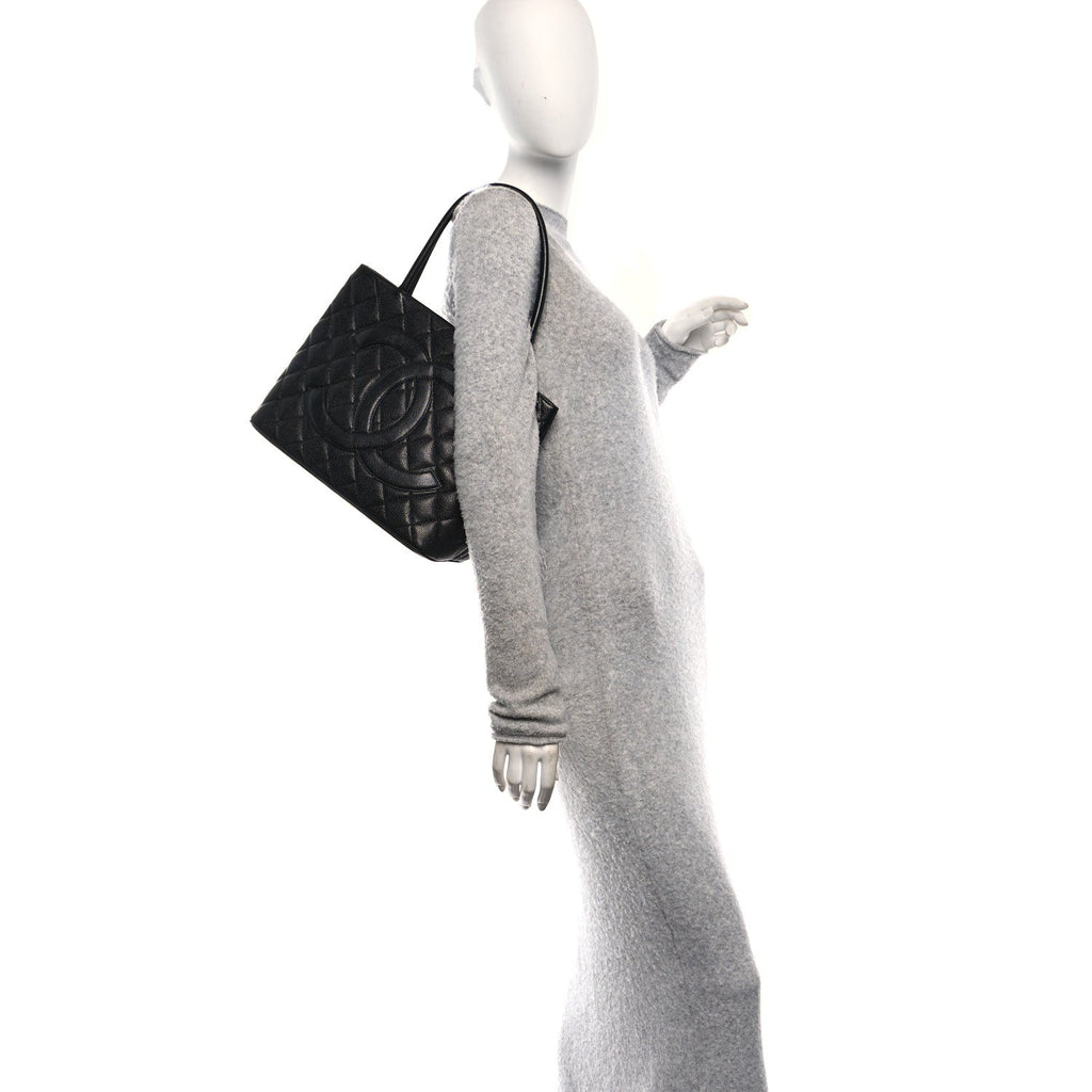 Caviar Quilted Medallion Tote Black