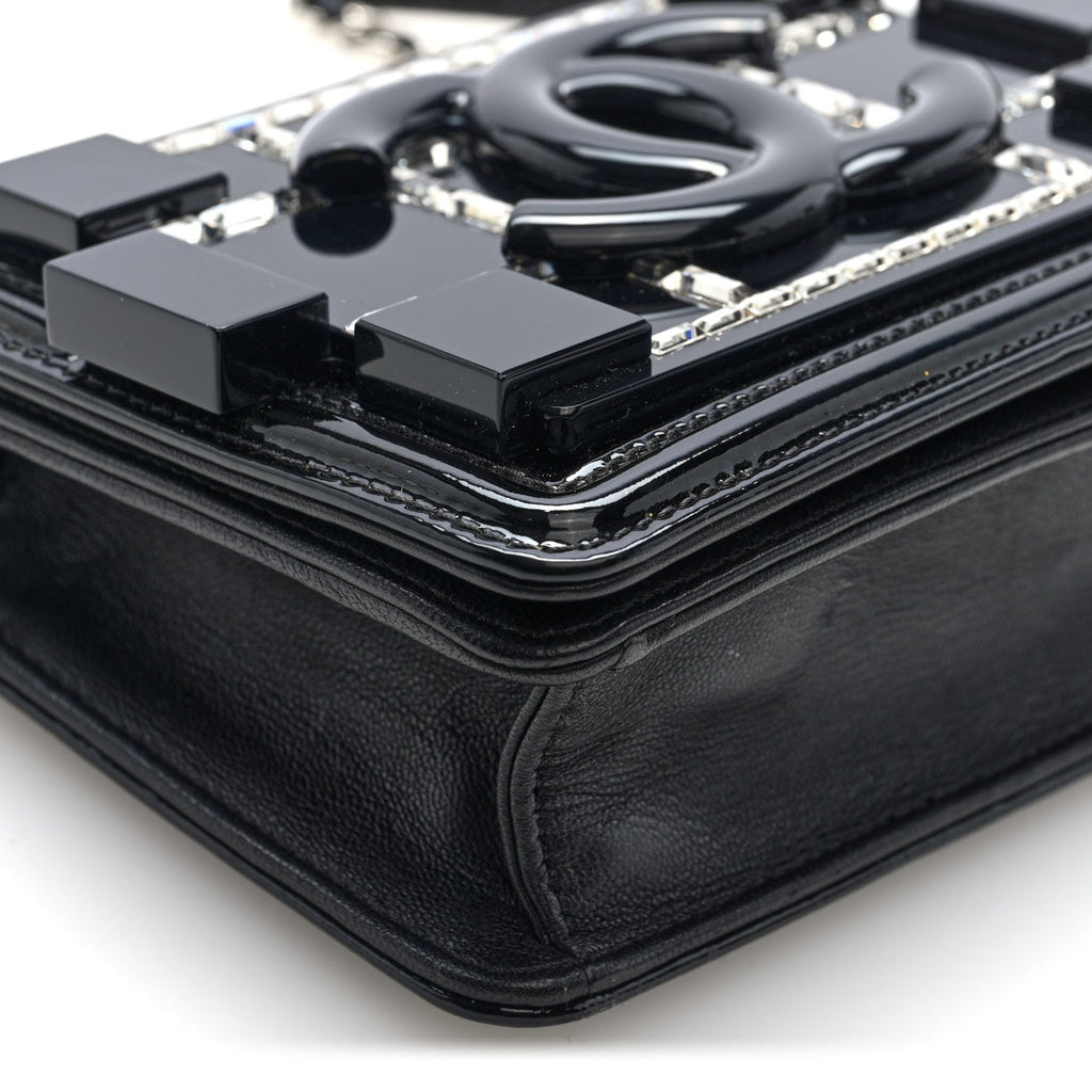 Plexiglass Patent Baguette Crystal Mini Boy Brick Flap Black