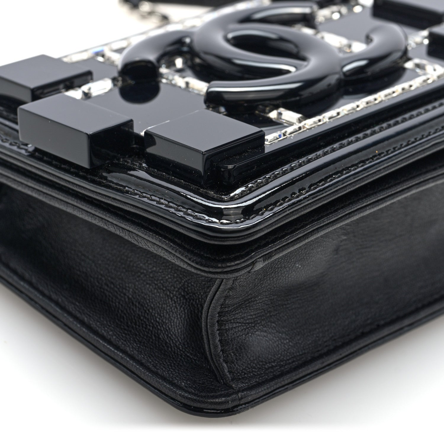 Plexiglass Patent Baguette Crystal Mini Boy Brick Flap Black
