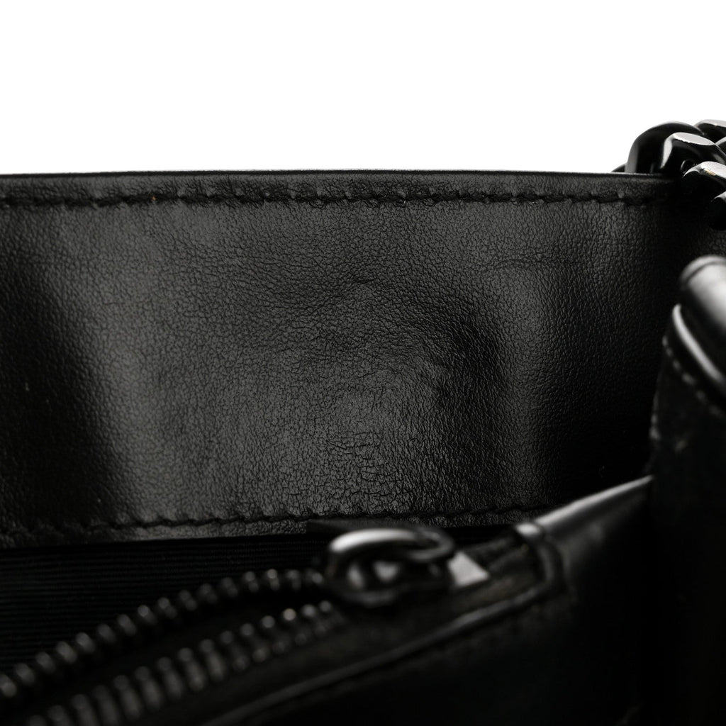 Calfskin Y Quilted Monogram Large Loulou Chain Satchel Black