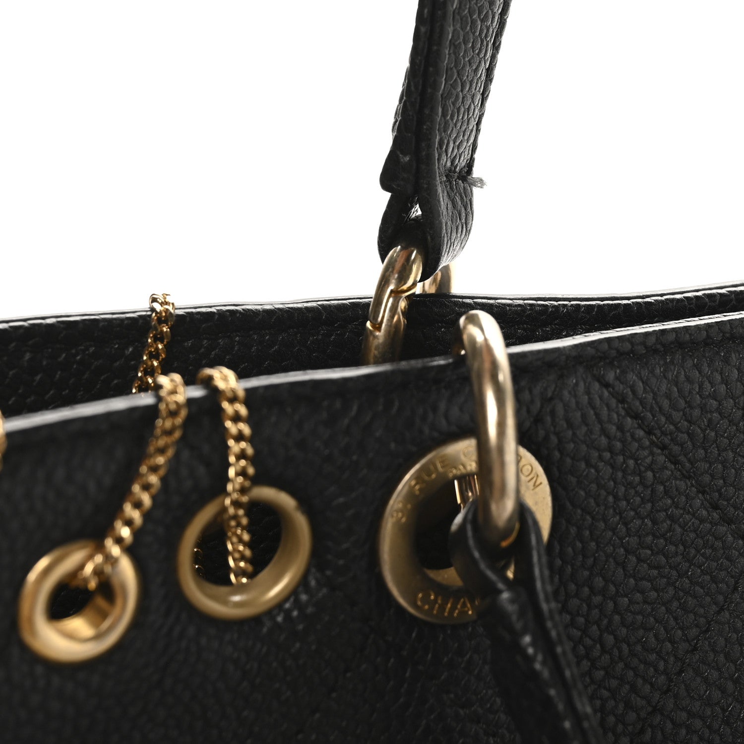 Caviar Quilted Grommet Embellished Piercing Chic Tote Bag Black