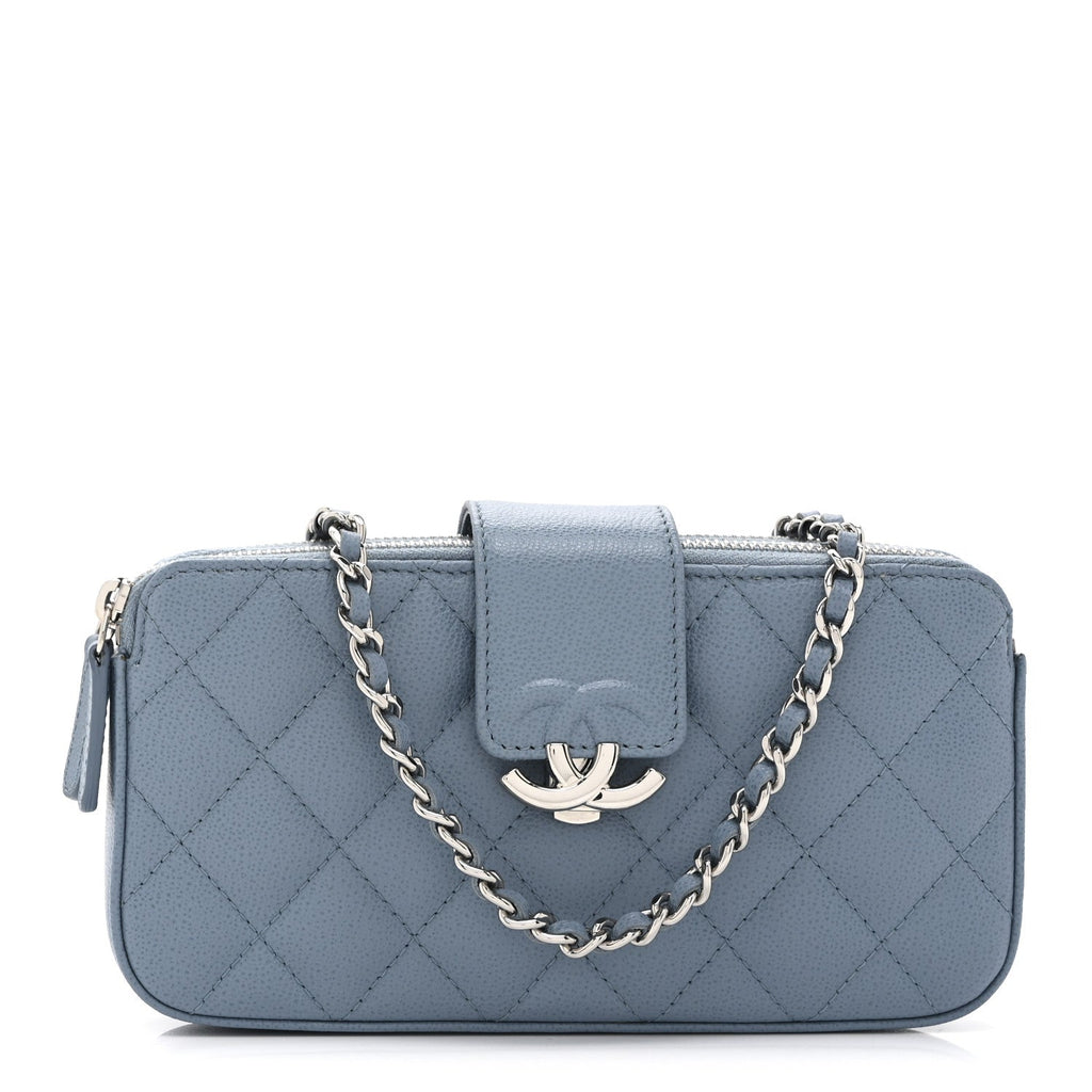 Caviar Quilted CC Box Clutch With Chain Blue