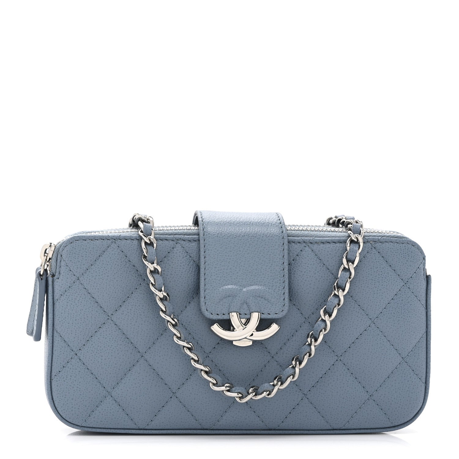 Caviar Quilted CC Box Clutch With Chain Blue