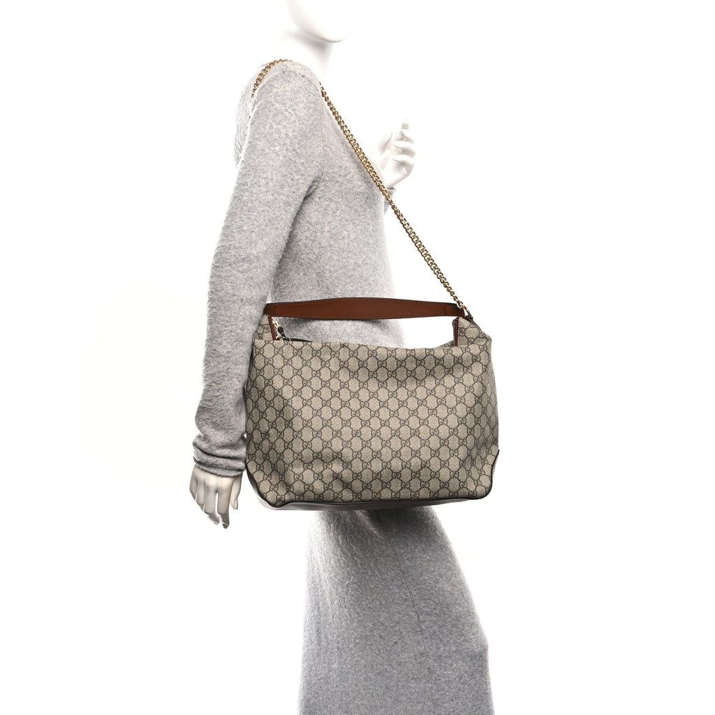 GG Supreme Monogram Large Linea A Hobo Light Brown