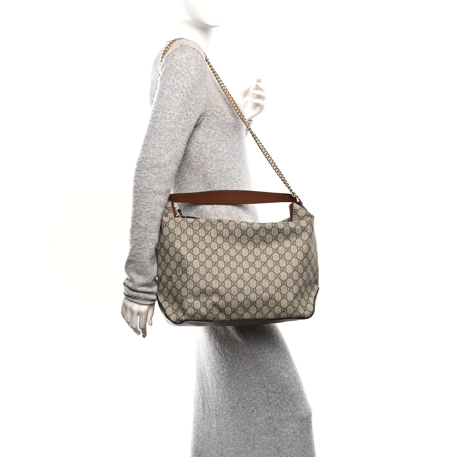 GG Supreme Monogram Large Linea A Hobo Light Brown