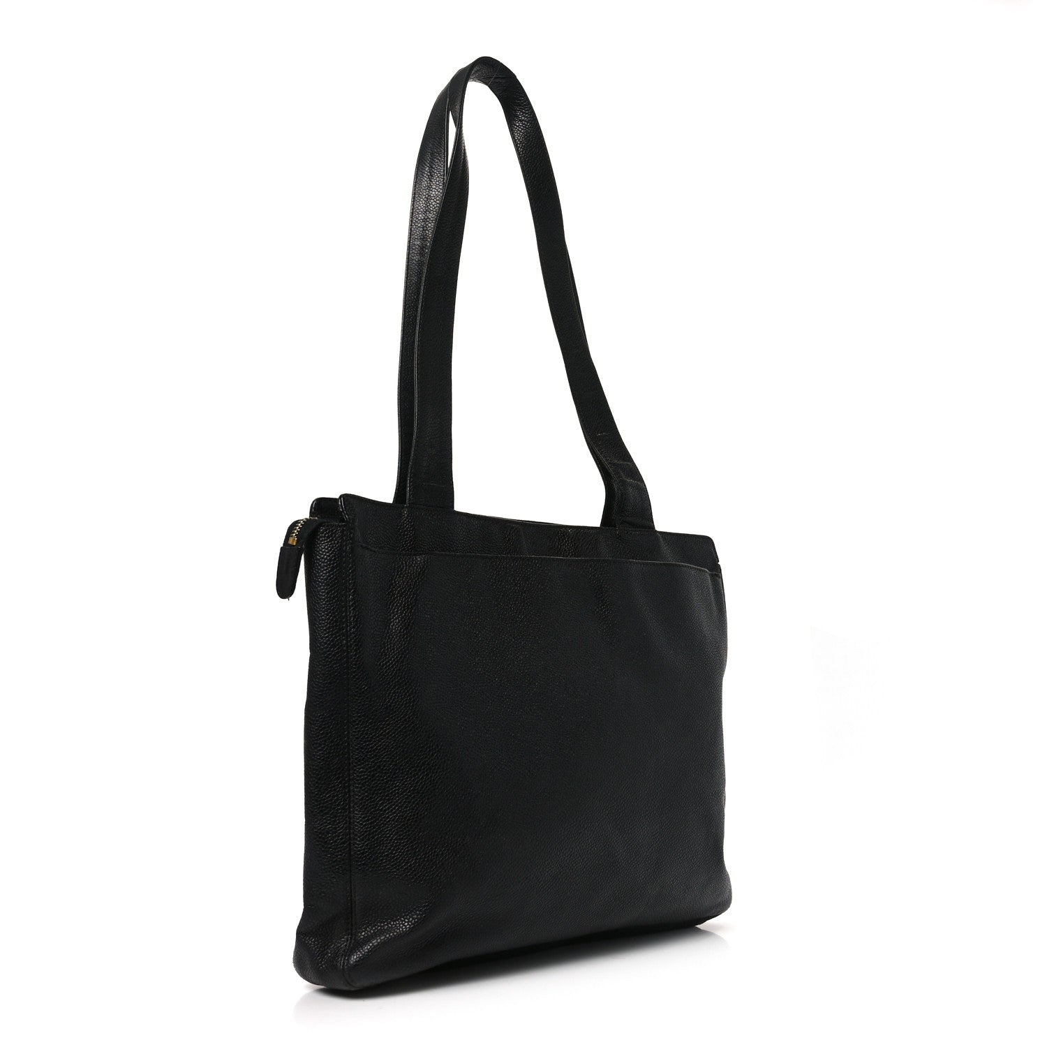 Caviar Embroidered Logo Shoulder Bag Black