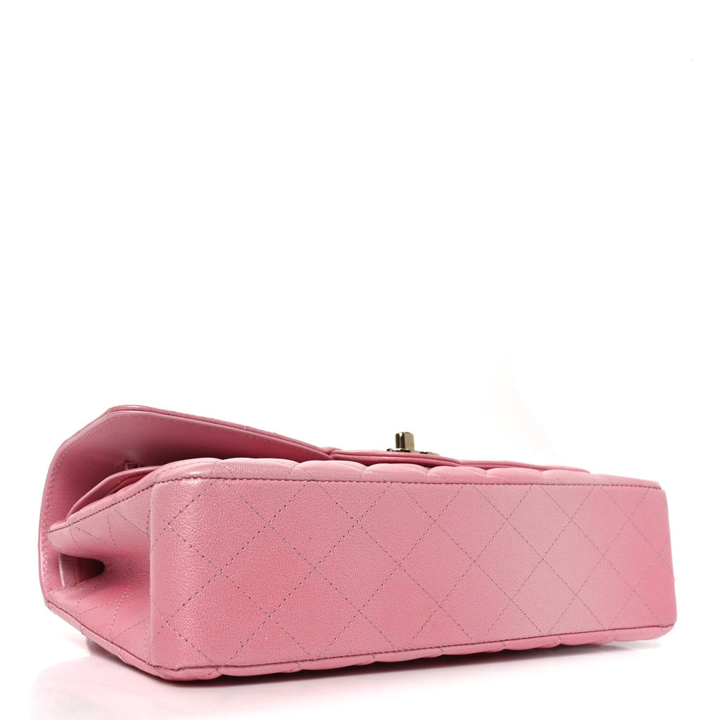 Cloudy Pearly Goatskin Quilted Medium Double Flap Pink