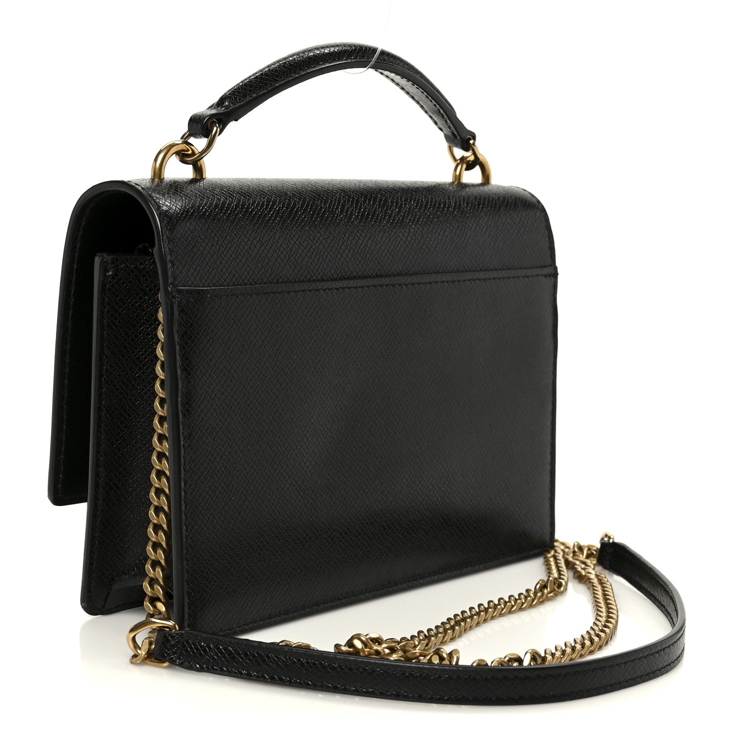 Coated Bark Calfskin Sunset Chain Wallet  Black