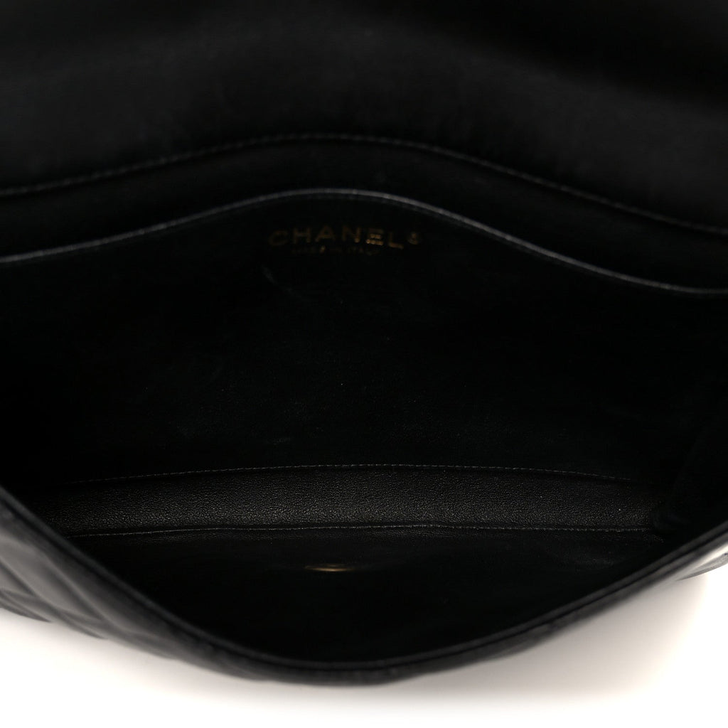 Lambskin Quilted Clutch With Chain Flap Black