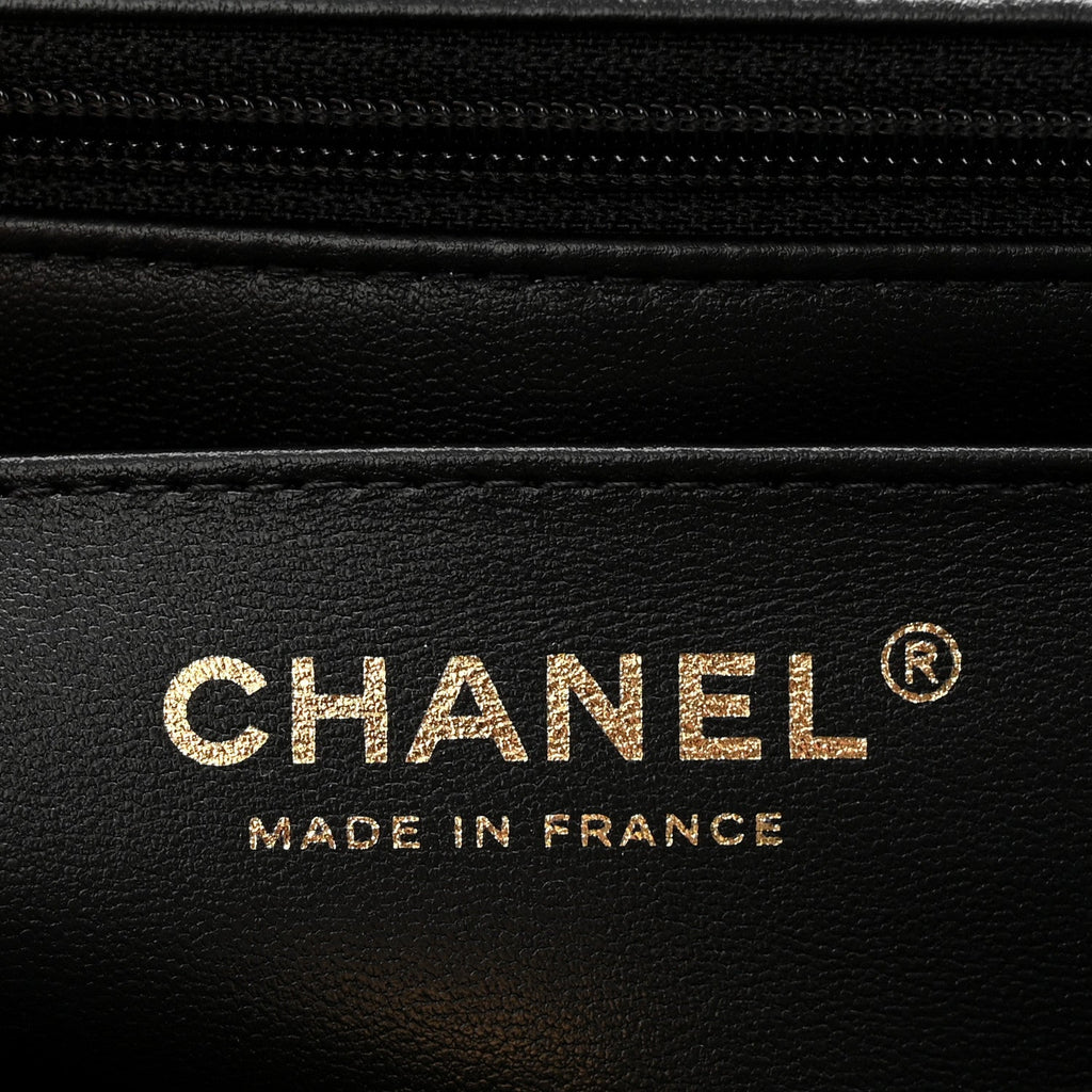 Lambskin Quilted Mini Top Handle Rectangular Flap Black