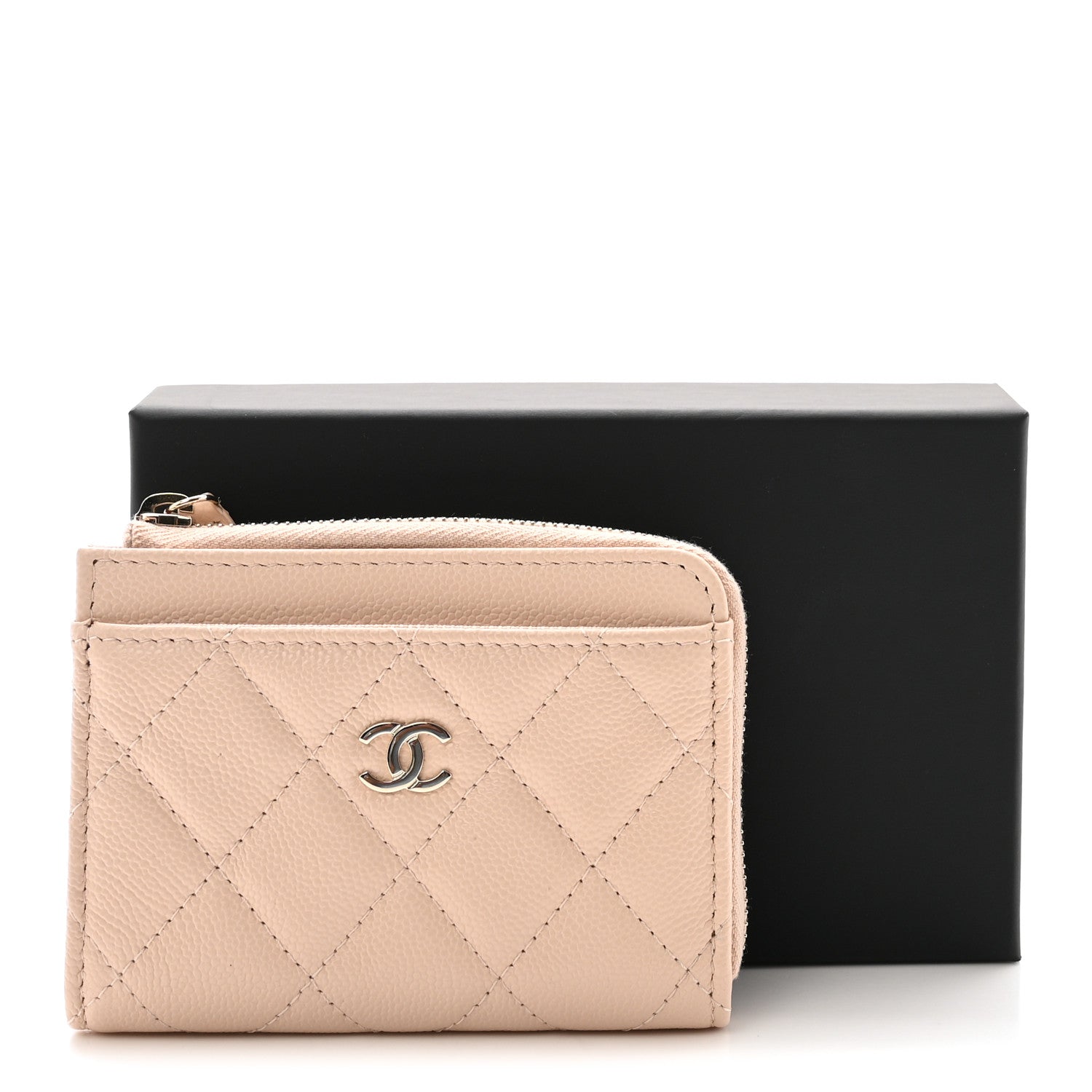Caviar Quilted CC Zip Around  Holder Beige