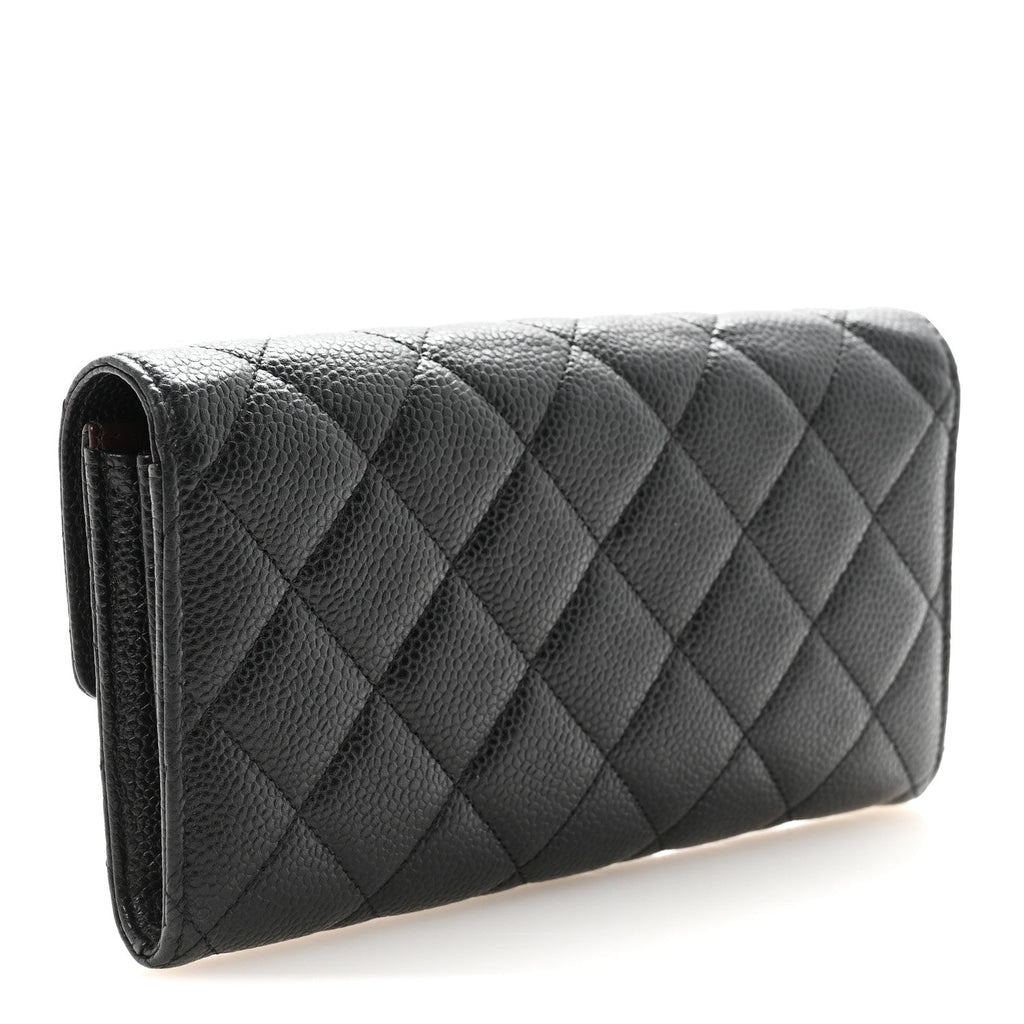 Caviar Quilted Large Gusset Flap Wallet Black
