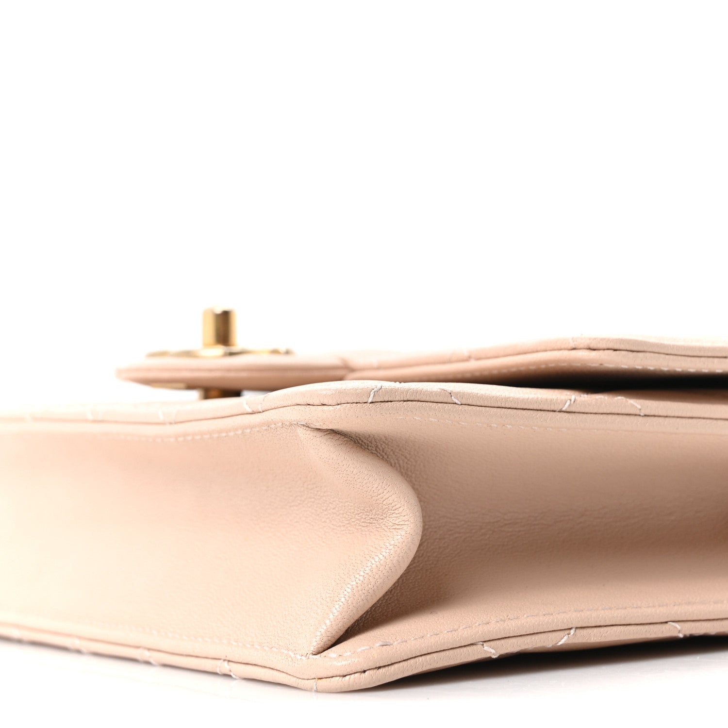 Goatskin Quilted Small Chic Pearls Flap Beige